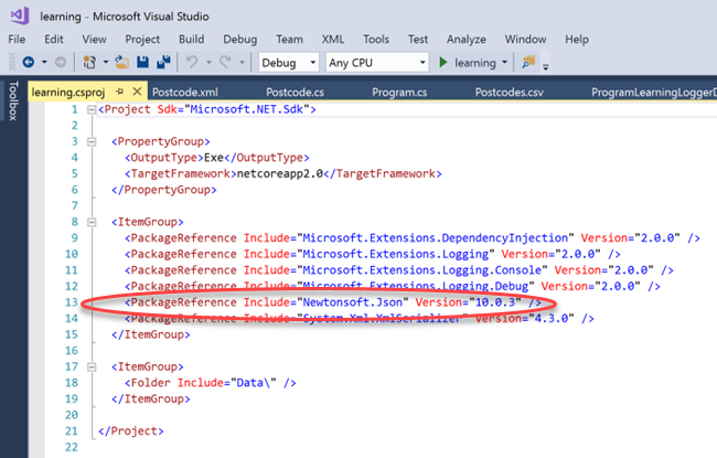 Visual Studio System.Xml.XmlSerializer package toegevoegd